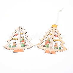 中空の木製のクリスマスツリーの装飾品  ロープで装飾をぶら下げ木の休日  カラフル  200x97x97mm&nbsp;WOOD-WH0112-13