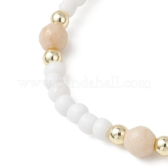 Эластичные браслеты из натуральных окаменелостей и круглых стеклянных бусин для женщин&nbsp;BJEW-JB13308-01