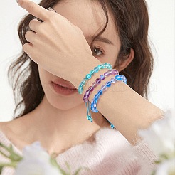 3個のラウンド合成ムーンストーン編組ビーズブレスレット  女性のためのアクセサリー用原石のアクセサリー  ブルー  内径：1-7/8~3-1/4インチ（4.8~8.3cm）&nbsp;BJEW-SW00061-02