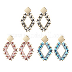3 пара серег-гвоздиков с подвесками из смешанных камней и стекла в форме ромба&nbsp;EJEW-MZ00666