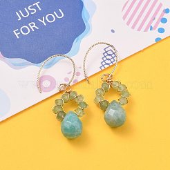Pendientes colgantes de lágrima facetada de latón dorado&nbsp;EJEW-JE04351-01