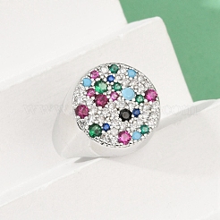 Женские кольца на палец из латуни с микропаве и кубическим цирконием RJEW-C129-09P