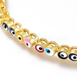 Braccialetti cursore in ottone smaltato malocchio&nbsp;BJEW-H531-01B-G