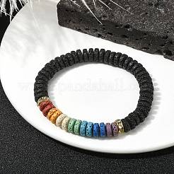 Braccialetti elasticizzati da donna con perline a disco di roccia lavica naturale tinta&nbsp;BJEW-JB09669