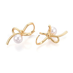 Серьги-кольца с бантом из искусственного жемчуга из латуни KK-T077-27G