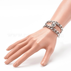 変色しにくい304ステンレススチールカーブチェーンブレスレット  カップルのブレスレット  マグネットクラスプ付き  ステンレス鋼色  8-1/8インチ（20.5cm）  9-1/8インチ（23cm）  2個/セット&nbsp;BJEW-JB06276