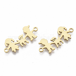 201 ステンレススチールリンクコネクター  レーザー切断  少年と犬を持つ少女  ゴールドカラー  10x24x1mm  穴：1.5mm&nbsp;STAS-R104-006G