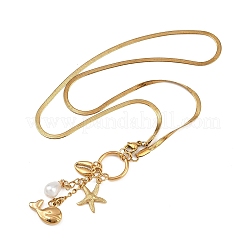 Пляжные ожерелья с подвесками в виде морских звезд и китов из нержавеющей стали 304 NJEW-D337-01G