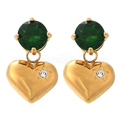 Серьги-гвоздики в форме сердца из нержавеющей стали 304 с микропаве из кубических цирконий&nbsp;EJEW-V016-01G-03