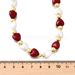 Ожерелья из латунных и АБС-искусственных жемчужин в форме сердца и круглых бусин для женщин NJEW-D314-11B-G