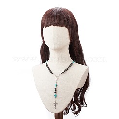 Ожерелье из четок из натуральной лавы и синтетической зеленой бирюзы NJEW-TA00041-02