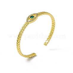 Зеленый кубический цирконий конский глаз открытый браслет-манжета BJEW-I307-02G