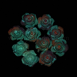 蓄光透明樹脂カボション  暗闇で光るグリッターパウダー入りの花  サクランボ色  9x9.5x5mm&nbsp;RESI-D013-05C