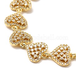 Браслет-цепочка с полым сердечком из прозрачного кубического циркония&nbsp;BJEW-A132-13G