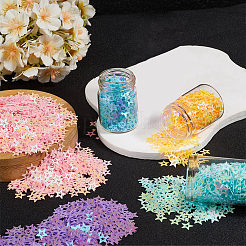 180g 6色のプラスチックスパンコールビーズ  縫製工芸品の装飾  スター  ミックスカラー  7x7x0.1mm  30 G /カラー&nbsp;PVC-CP0001-04