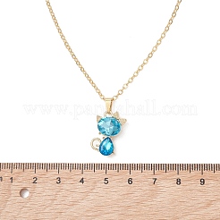 Collar de cadena de cable de latón con colgante de gato lindo de vidrio de aleación para mujer&nbsp;NJEW-JN06028