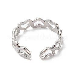変色しない304ステンレススチール製中空ハートオープンカフリング、女性用  ステンレス鋼色  内径：18mm&nbsp;RJEW-K245-28P