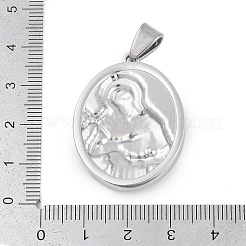 304ステンレスペンダント  アッシジの聖フランチェスコのチャーム付き楕円形  アンティークシルバー  36x26x5.5mm  穴：8x4mm&nbsp;LS-STAS-M103-01AS-06