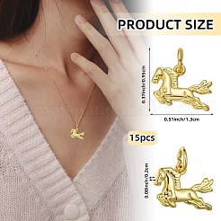 真鍮製の馬チャーム15個  長持ちメッキ  カドミウムフリー＆鉛フリー  18KGP本金メッキ  9.5x13x2mm  穴：3mm&nbsp;KK-SZ0007-45