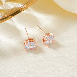 Элегантные модные плоские круглые серьги-гвоздики из латуни с прозрачным кубическим цирконием BP7914