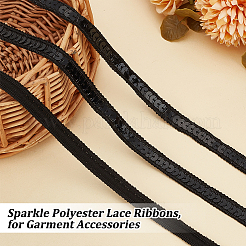 きらめきのポリエステル レースのリボン  スパンコール  服飾材料  ブラック  1/2インチ（13mm）  約10.94ヤード（10m）/バンドル&nbsp;OCOR-WH0090-67D