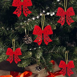 不織布の蝶結びペンダント装飾  クリスマスツリーの吊り下げ飾り用  レッド  65x65mm  5個/セット&nbsp;PW-WG56556-01