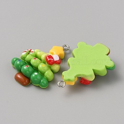 プラスチックチャーム  鉄ループ付き  クリスマスツリー  ライムグリーン  35x25x9mm  穴：2mm&nbsp;KY-WH20005-01C