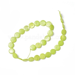 スプレー塗装天然淡水シェルビーズ連売り  フラットラウンド  緑黄  12.5x3mm  穴：1mm  約32個/連  15.63インチ（39.7cm）&nbsp;SHEL-C003-05G