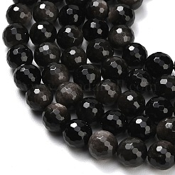 Бусы из натурального серебра обсидиан&nbsp;G-C280-B08-10mm