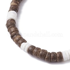 Мужские браслеты из натуральных плоских круглых бусин кокоса и белой скорлупы&nbsp;BJEW-JB12460-01