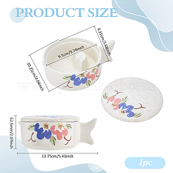 Керамическая чернильница в форме рыбы с ручкой DJEW-WH0027-05B