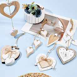 7 pièce 7 styles de décorations suspendues en bois en forme de cœur&nbsp;HJEW-GF0001-58