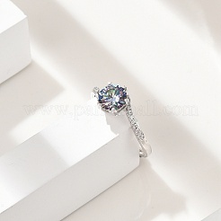 Регулируемые кольца из стерлингового серебра с родиевым покрытием и муассанитом для женщин RJEW-U038-05P