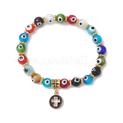 4 шт. 4-цветные плоские круглые браслеты с крестообразным сплавом и эмалированными подвесками&nbsp;BJEW-JB12269