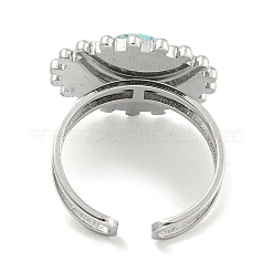 304ステンレススチール合成ターコイズカフリング  女性用フラワーオープンリング  花  ステンレス鋼色  20.5mm  内径: 調節可能&nbsp;G-Z056-08P-04