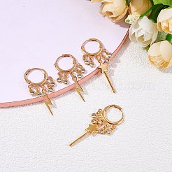 稲妻真鍮ダングルハギーフープピアス  女性用クリアキュービックジルコニアドロップシャンデリアピアス  ゴールドカラー  40mm  ピン：0.8mm&nbsp;EJEW-SW00001-01
