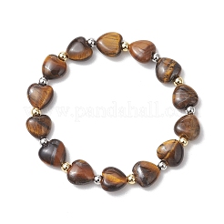 Эстампирующиеся браслеты для женщин из немагнитного синтетического гематита и натуральных драгоценных камней в форме сердца.&nbsp;BJEW-JB13447