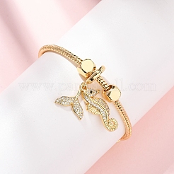 Seepferdchen-Armbänder aus Messing mit Mikropavé-Fassung aus klaren Zirkonia&nbsp;BJEW-H640-05B-G