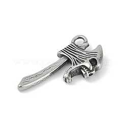316サージカルステンレスペンダント  スカル斧チャーム  アンティークシルバー  25x13x4mm  穴：2.2mm&nbsp;STAS-G349-29AS