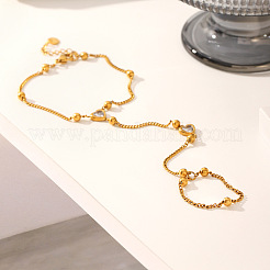 Bracelet en acier inoxydable 304 serti de zirconiums cubiques transparents en forme de cœur&nbsp;WGBEB4D-01