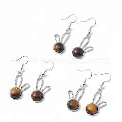 Boucles d'oreilles pendantes lapin oeil de tigre naturel&nbsp;EJEW-A092-05P-15