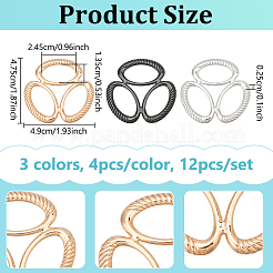 12 шт. 3-цветная брошь-зажим для шарфа из сплава с тремя кольцами&nbsp;AJEW-NB0006-57