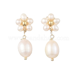 Boucles d'oreilles pendantes en laiton et perles de culture d'eau douce naturelles&nbsp;EJEW-JE07493