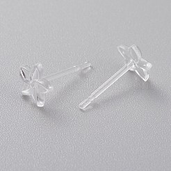 環境に優しいプラスチック製のスタッドピアス  花  透明  6x6.5x2mm  ピン：0.8mm&nbsp;EJEW-H120-02A