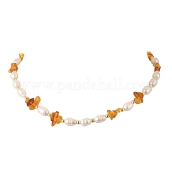 Colliers de perles d'ambre naturel et de perles de culture d'eau douce pour femmes&nbsp;NJEW-JN06665-02