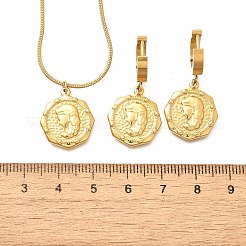 Восьмиугольник с женскими ожерельями из нержавеющей стали 304 и серьгами-кольцами для женщин SJEW-C007-09G