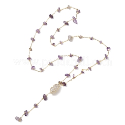 Ожерелья из цепочек ручной работы с натуральным аметистом&nbsp;NJEW-JN05811-01