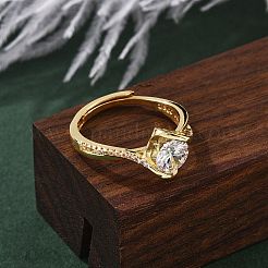 Кольца для женщин с микропаве из латуни и прозрачными кубическими цирконами RJEW-U049-01G