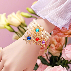 4шт 4 цвета золотистый сплав смолы браслеты с подвесками в виде солнца&nbsp;BJEW-HY0001-19