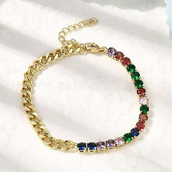 Латунные браслеты с квадратными звеньями из микрофибры с кубическим цирконием&nbsp;BJEW-L460-005G-03